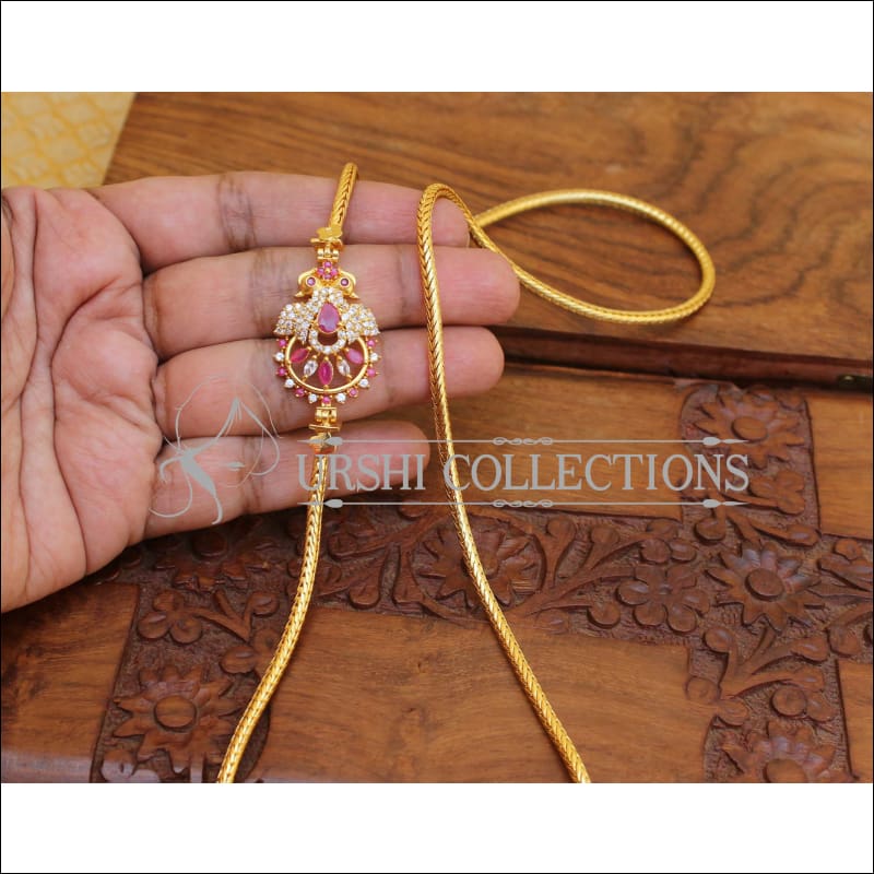 ELEGANT GOLD PLATED CZ PEACOCK MOPPU CHAIN UTV796 - WHITE &RUBY - Moppu chain