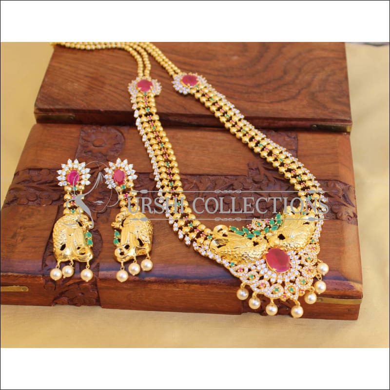 ELEGANT GOLD PLATED CZ PEACOCK NECKLACE SET UTV453 - Necklace Set