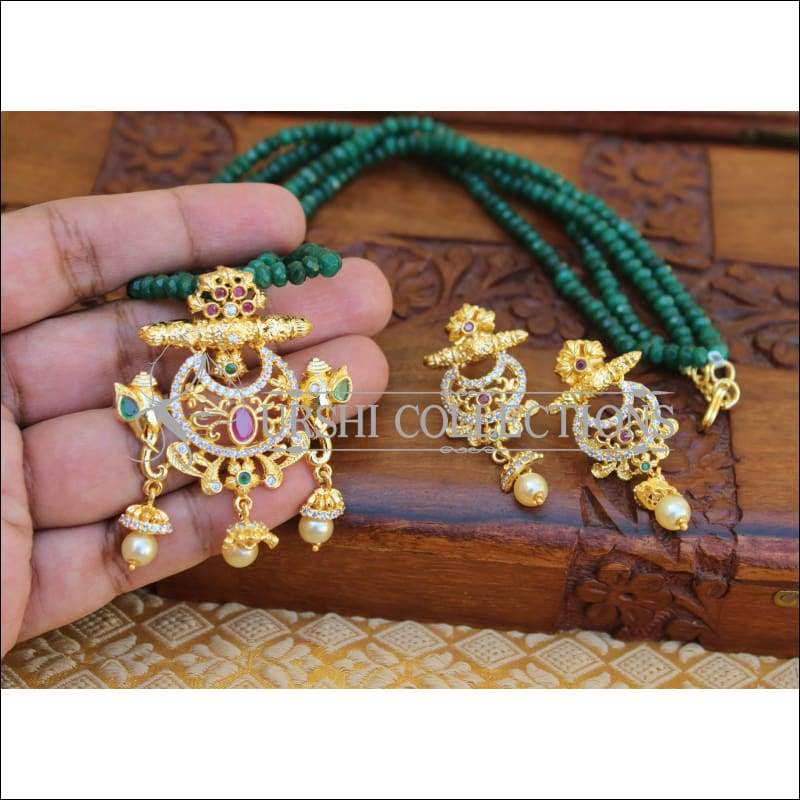 ELEGANT GOLD PLATED CZ NECKLACE SET UTV294 - Necklace Set