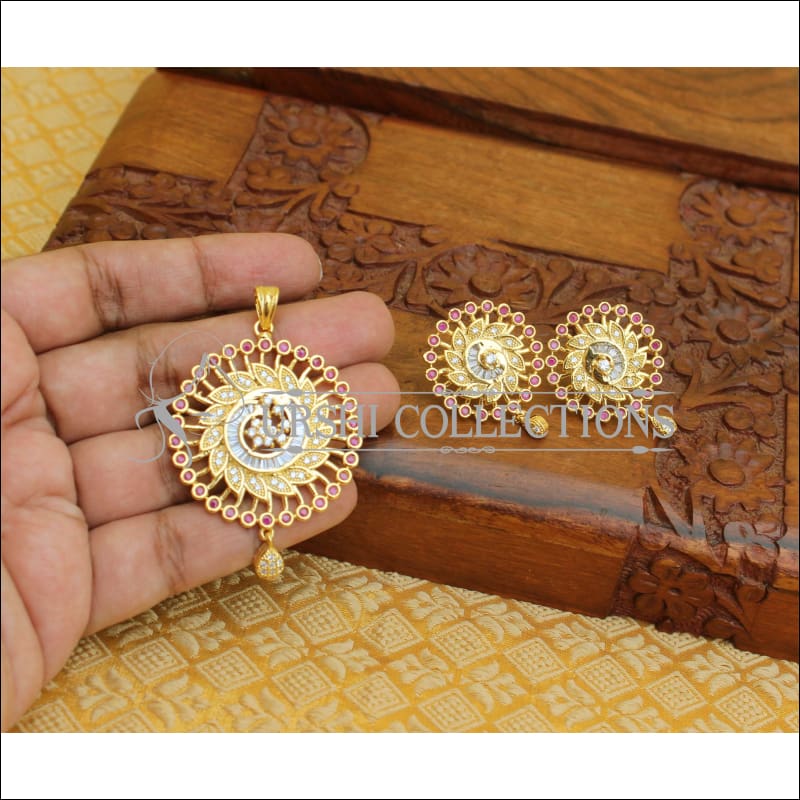 ELEGANT GOLD PLATED CZ PENDANT SET UTV385 - RUBY - Pendant Set