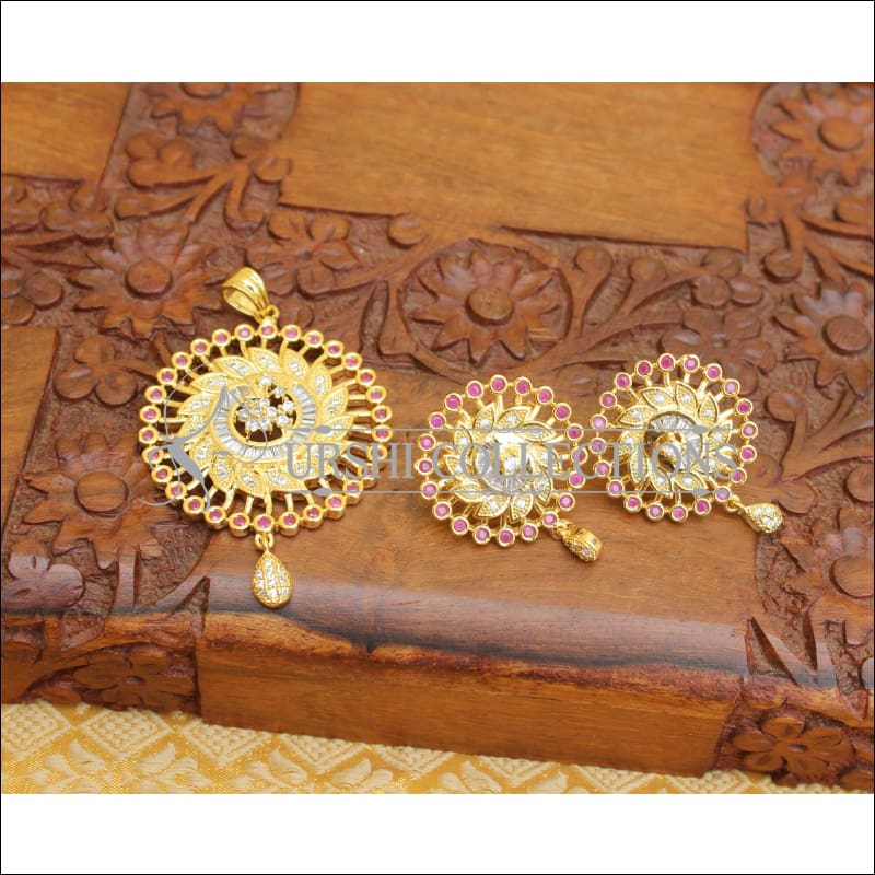ELEGANT GOLD PLATED CZ PENDANT SET UTV385 - Pendant Set