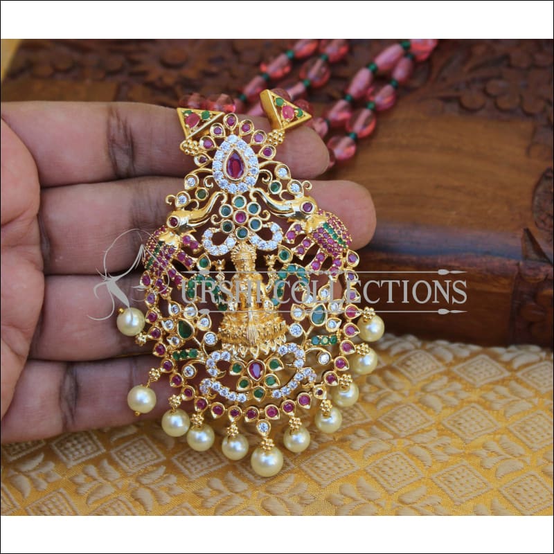 ELEGANT GOLD PLATED CZ TEMPLE NECKLACE UTV350 - Necklace Set