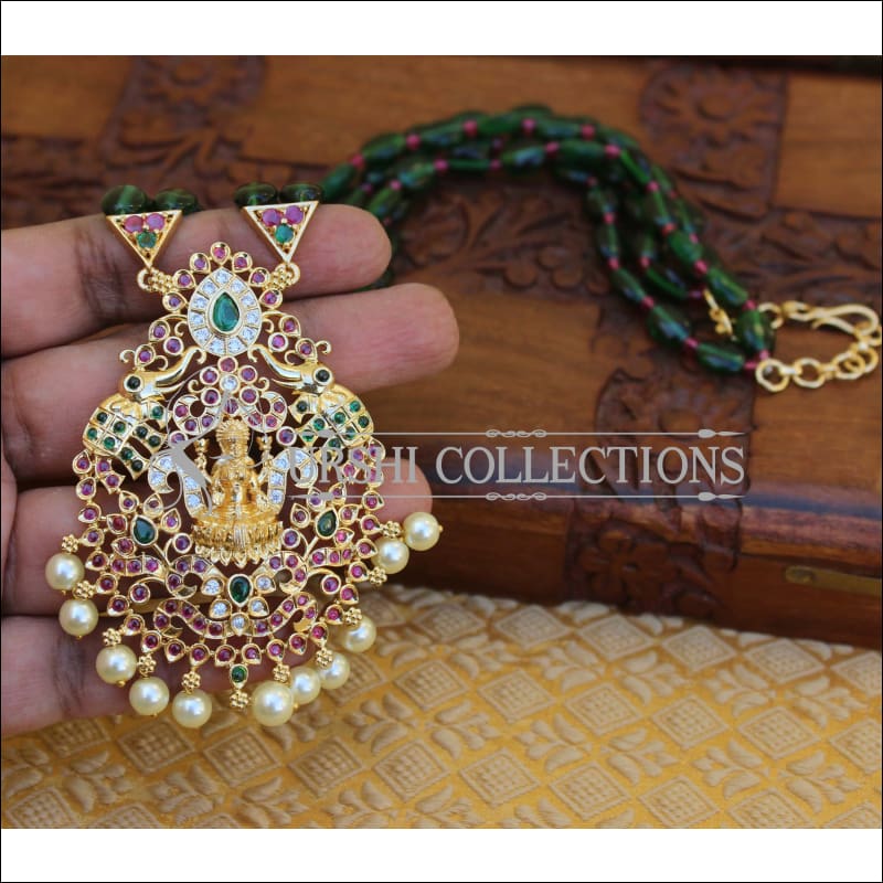 ELEGANT GOLD PLATED CZ TEMPLE NECKLACE UTV351 - Necklace Set