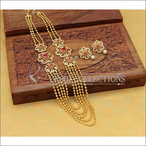 Elegant Gold Plated Five Layer Necklace Set UC-NEW549 - Ruby and White - Necklace Set