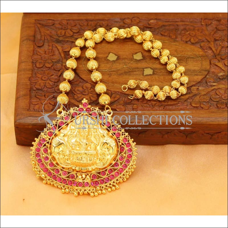 Elegant Gold Plated Kempu Lakshmi Pendant Set UC-NEW1779 - Red - Pendant Set