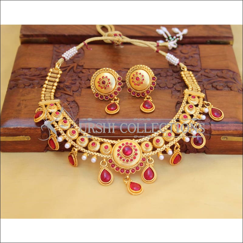 ELEGANT GOLD PLATED KEMPU NECKLACE SET UTV423 - RUBY - Necklace Set