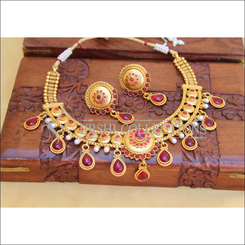 ELEGANT GOLD PLATED KEMPU NECKLACE SET UTV423 - Necklace Set