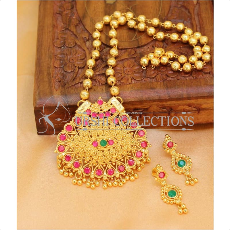 Elegant Gold Plated Kempu Pendant Set UC-NEW1772 - Multi - Pendant Set