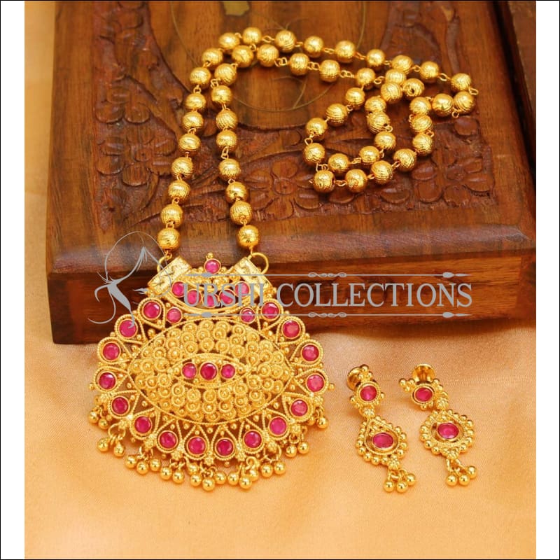 Elegant Gold Plated Kempu Pendant Set UC-NEW1772 - Red - Pendant Set