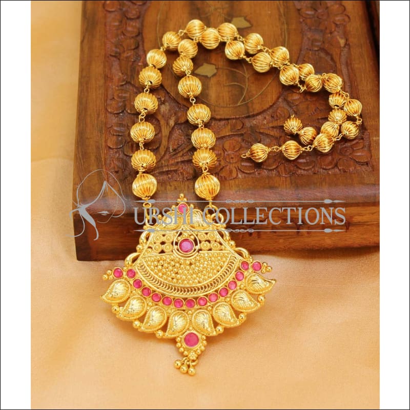 Elegant Gold Plated Kempu Pendant Set UC-NEW1774 - Red - Pendant Set