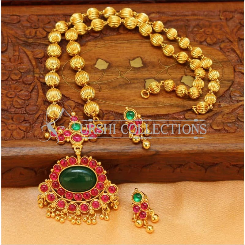 Elegant Gold Plated Kempu Pendant Set UC-NEW1777 - Pendant Set
