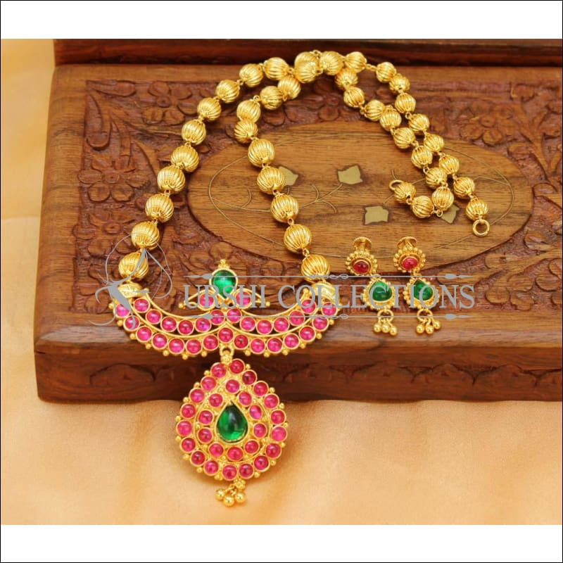 Elegant Gold Plated Kempu Pendant Set UC-NEW1778 - Pendant Set
