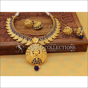 Elegant Gold Plated Lakshmi Necklace Set UC-NEW760 - Blue - Necklace Set