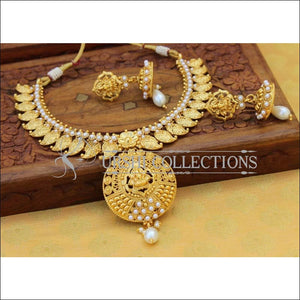 Elegant Gold Plated Lakshmi Necklace Set UC-NEW760 - White - Necklace Set