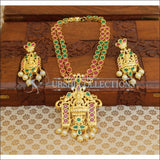 Elegant Gold Plated Lakshmi Necklace Set UC-NEW82 - Green pink and White - Necklace Set