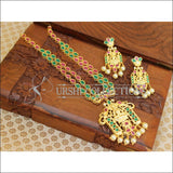 Elegant Gold Plated Lakshmi Necklace Set UC-NEW82 - Pink and Green and White - Necklace Set