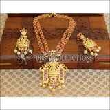 Elegant Gold Plated Lakshmi Necklace Set UC-NEW82 - Pink and White - Necklace Set