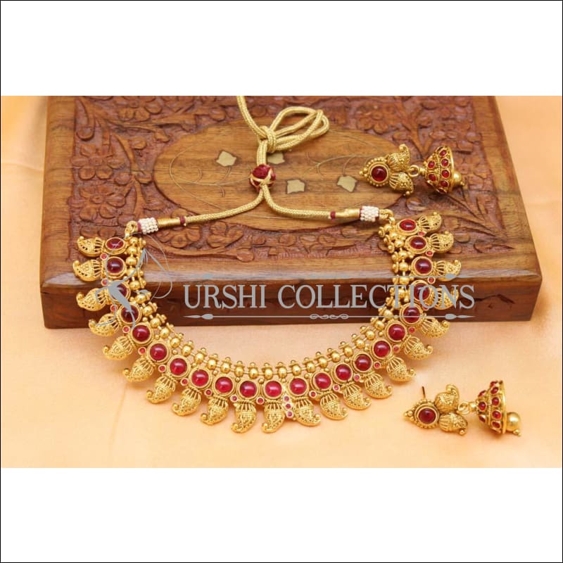 Elegant Gold Plated Mango Necklace Set UC-NEW1607 - Ruby - Necklace Set