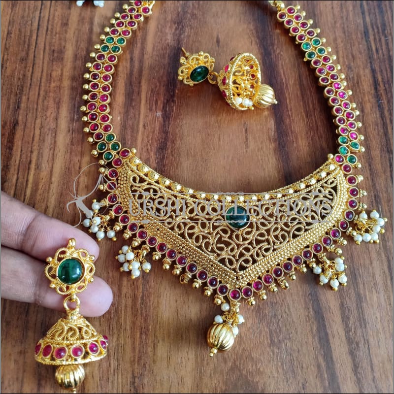 ELEGANT GOLD PLATED NECKLACE SET UTV1132 - Necklace Set
