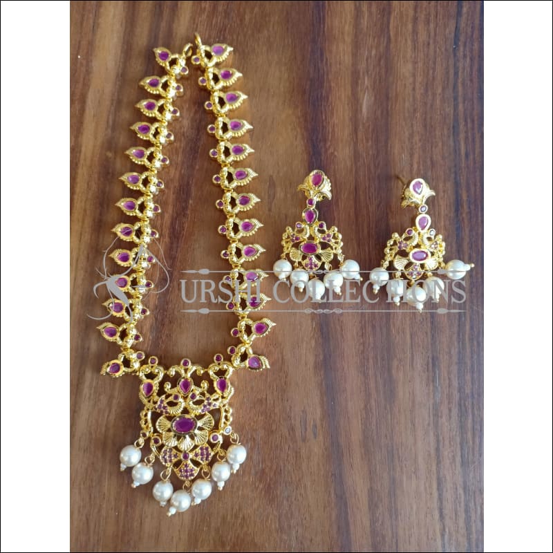 ELEGANT GOLD PLATED NECKLACE SET UTV1219 - RUBY - Necklace Set