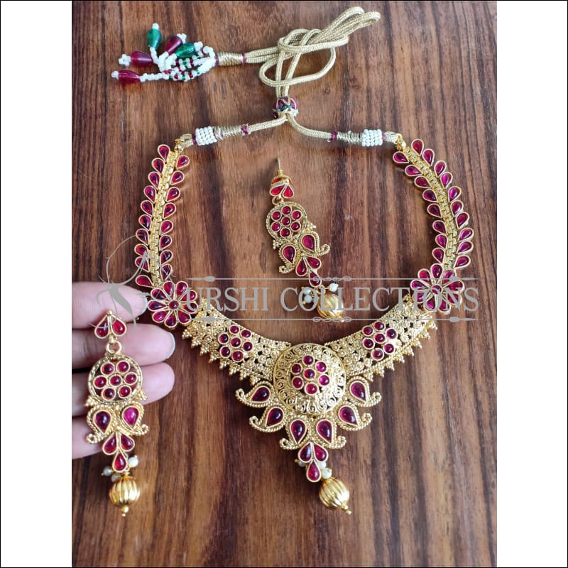 ELEGANT GOLD PLATED NECKLACE SET UTV910 - RUBY - Necklace Set