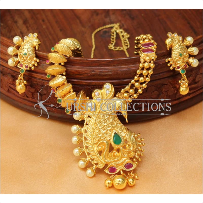 Elegant Gold Plated Peacock Necklace Set UC-NEW1473 - Necklace Set