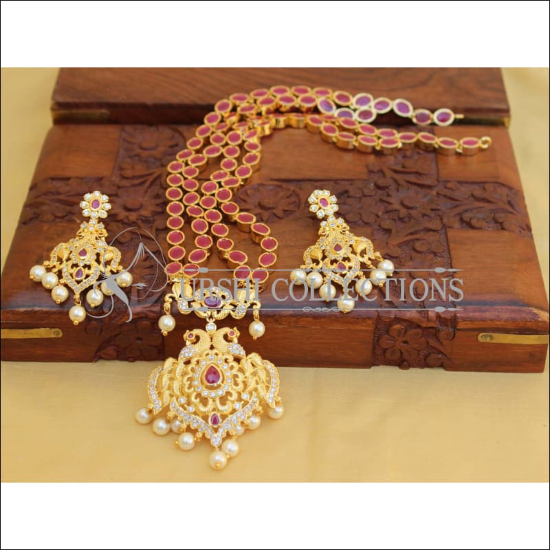 Elegant Gold Plated Peacock Necklace Set UC-NEW1766 - Red - Necklace Set