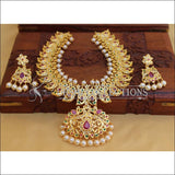 Elegant Gold Plated Peacock Necklace Set UC-NEW2022 - Red & Green & White - Necklace Set