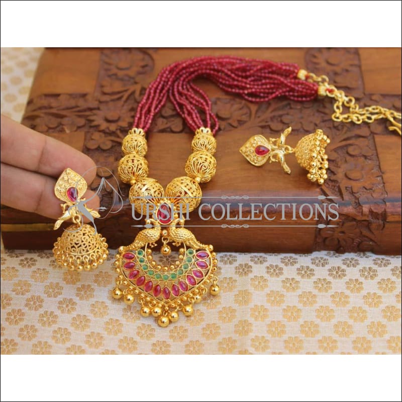 Elegant Gold Plated Peacock Necklace Set UC-NEW2511 - Necklace Set