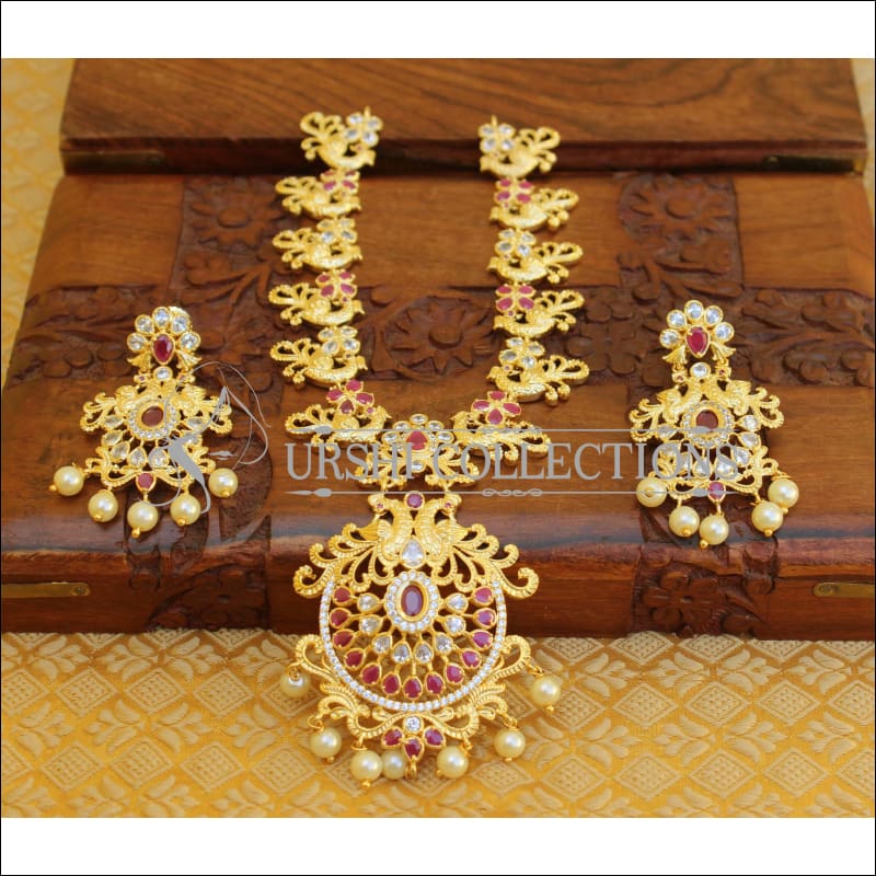 ELEGANT GOLD PLATED PEACOCK NECKLACE SET UTV701 - Necklace Set
