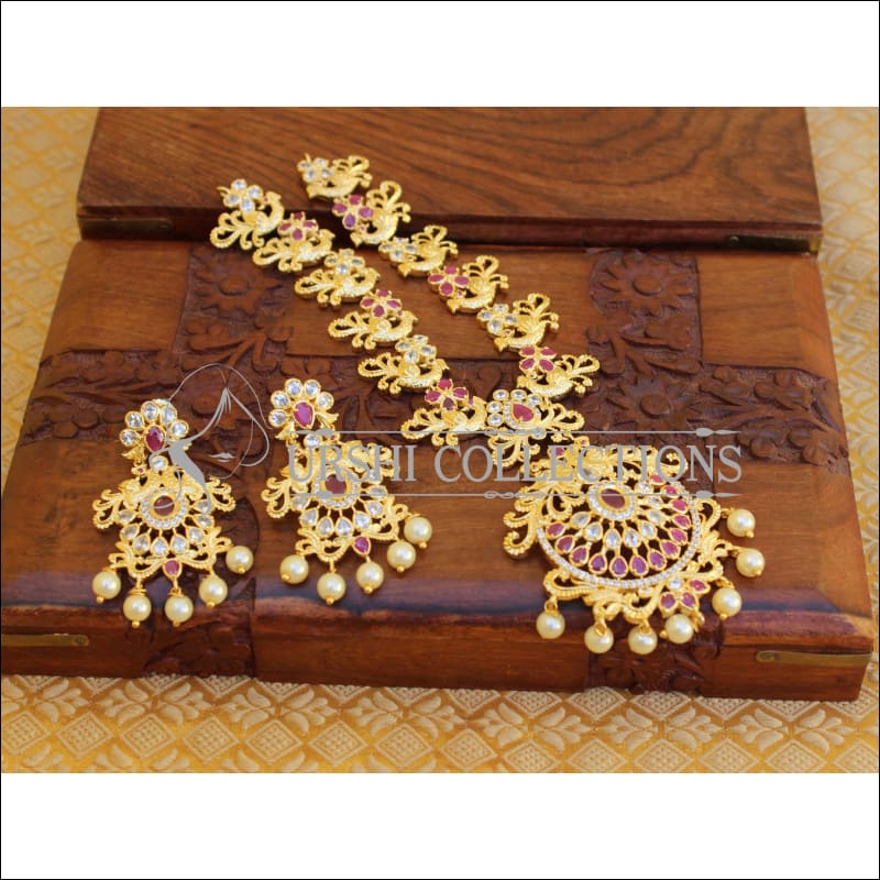 ELEGANT GOLD PLATED PEACOCK NECKLACE SET UTV701 - Necklace Set