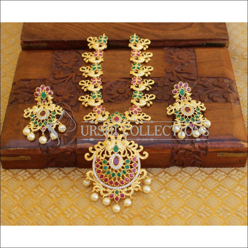 ELEGANT GOLD PLATED PEACOCK NECKLACE SET UTV702 - Necklace Set