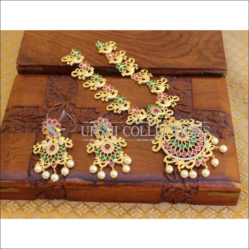 ELEGANT GOLD PLATED PEACOCK NECKLACE SET UTV702 - Necklace Set