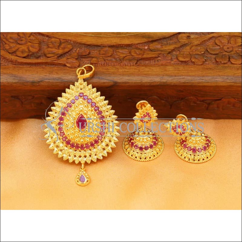 Elegant Gold Plated Pendant Set UC-NEW1783 - Red - Pendant Set