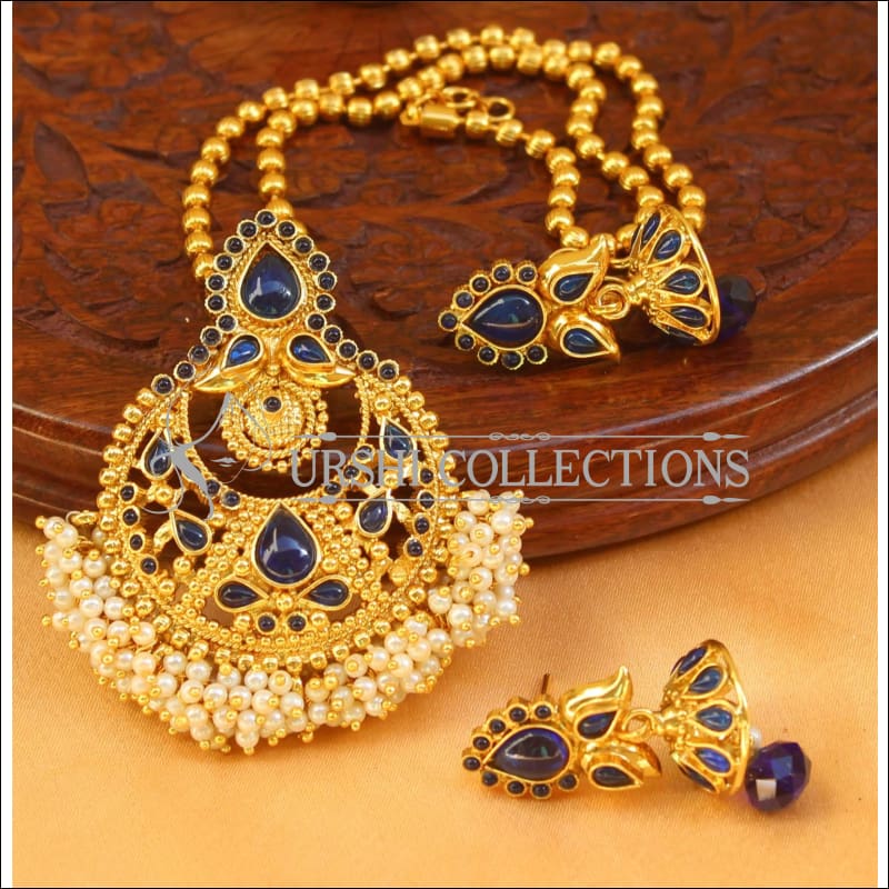 Elegant Gold Plated Pendant Set UC-NEW1883 - Blue - Pendant Set