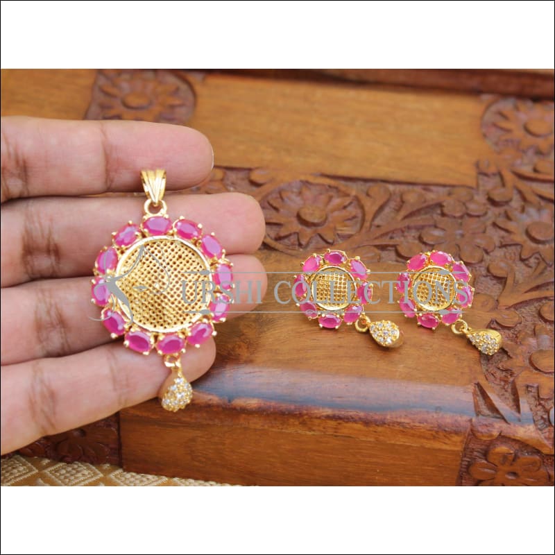 ELEGANT GOLD PLATED PENDANT SET UTV377 - RUBY - Pendant Set