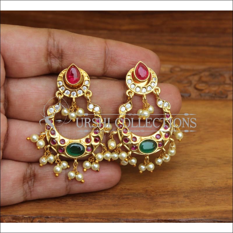 Elegant Black  Golden Stone Studded GoldPlated Earrings  Priyaasi