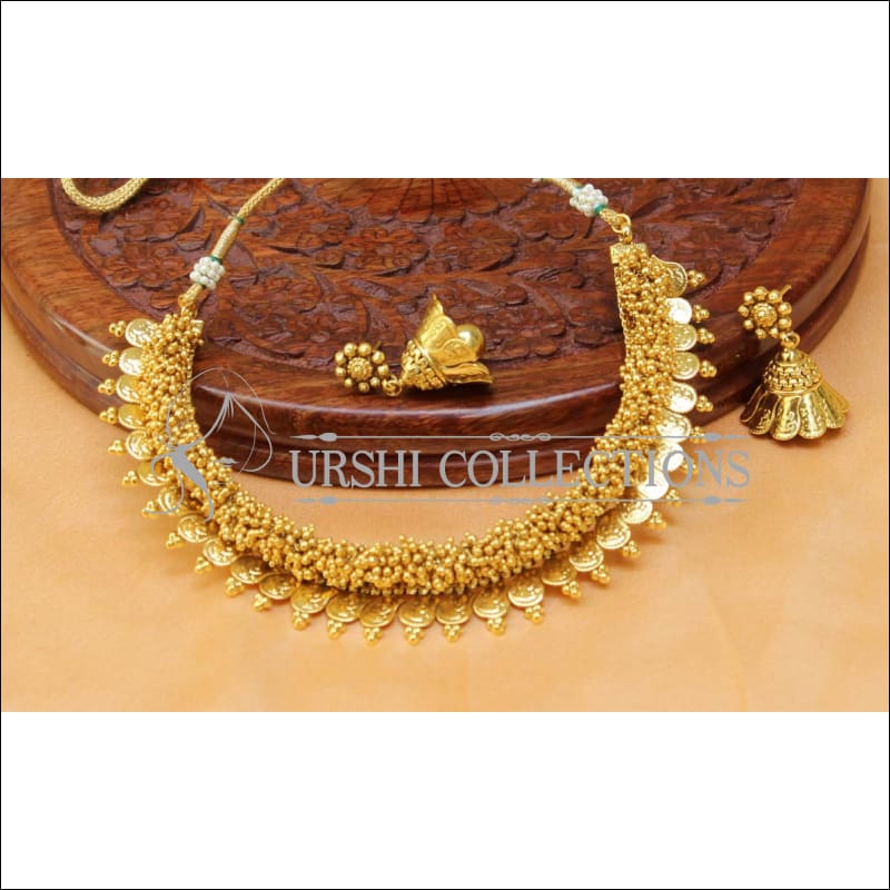Elegant Gold Plated Temple Necklace Set UC-NEW1600 - Gold - Necklace Set