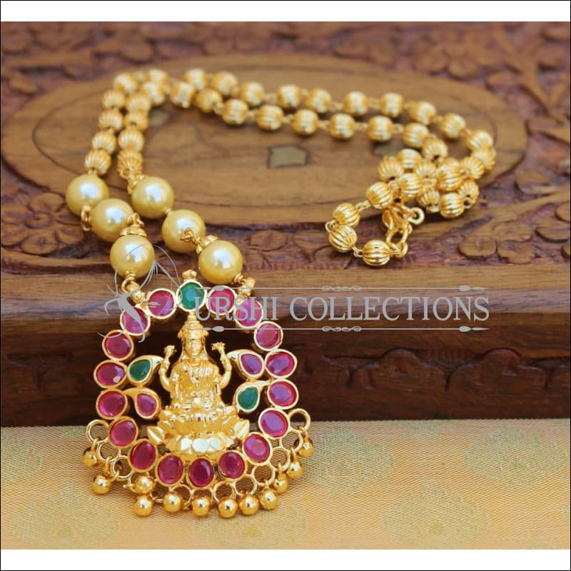 Elegant Gold Plated Temple Necklace Set UC-NEW276 - Ruby and Green - Necklace Set