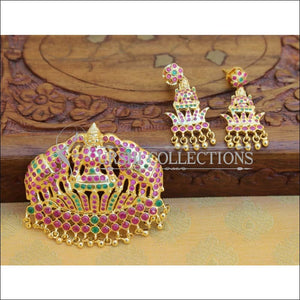 Elegant Gold Plated Temple Pendant Set UC-NEW394 - Ruby and Green - Pendant Set