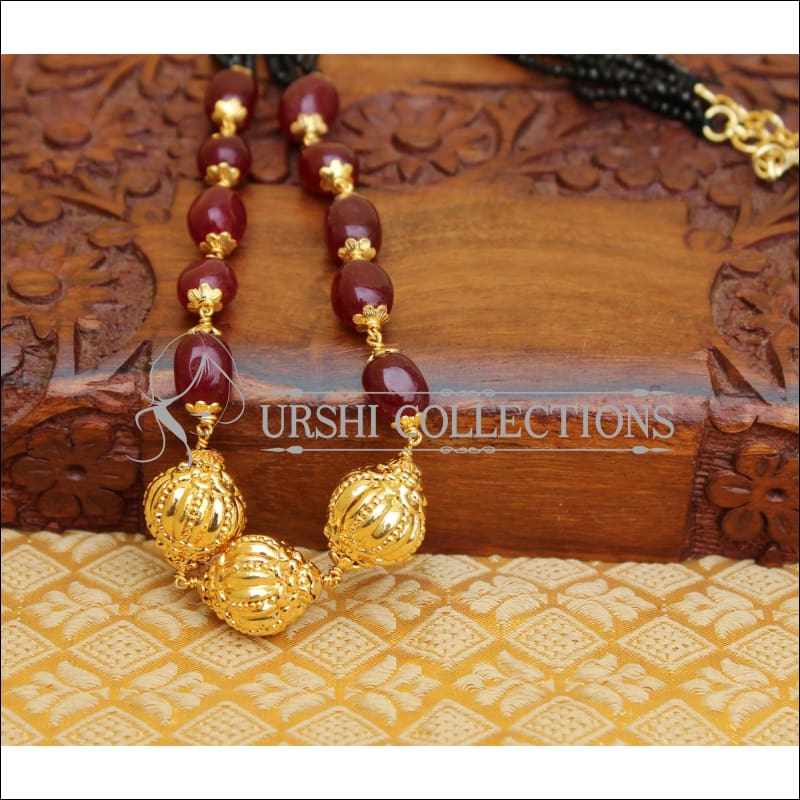 ELEGANT HANDMADE BLACK BEADS GOLD PLATED NECKLACE UTV477 - Necklace Set