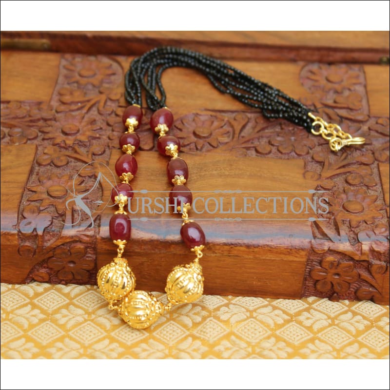 ELEGANT HANDMADE BLACK BEADS GOLD PLATED NECKLACE UTV477 - Necklace Set