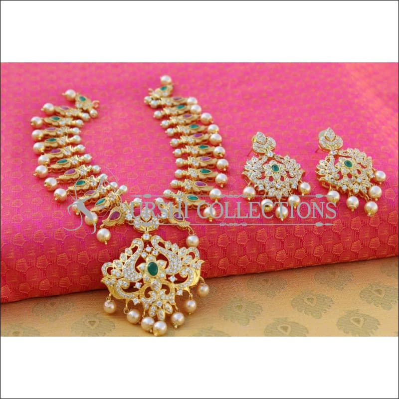 Elegant Matte Finish CZ Peacock Necklace Set UC-NEW2527 - Multy - Necklace Set