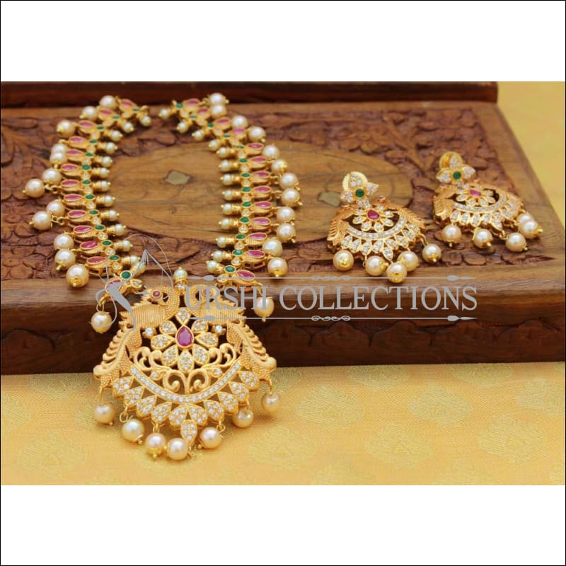 Elegant Matte Finish CZ Peacock Necklace Set UC-NEW2532 - Multy - Necklace Set