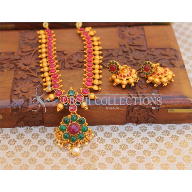 Elegant Matte Finish Kempu Necklace Set UC-NEW2503 - Multi - Necklace Set