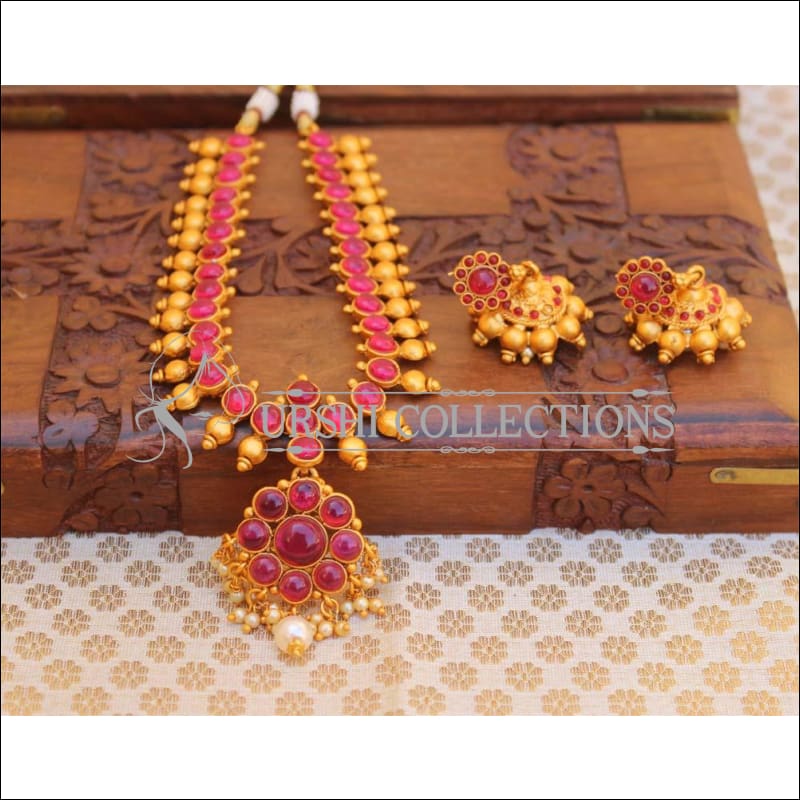 Elegant Matte Finish Kempu Necklace Set UC-NEW2503 - Ruby - Necklace Set