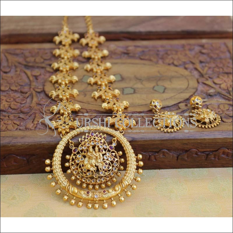 Elegant Matte Finish Krishna Necklace Set UC-NEW286 - Ruby and White - Necklace Set