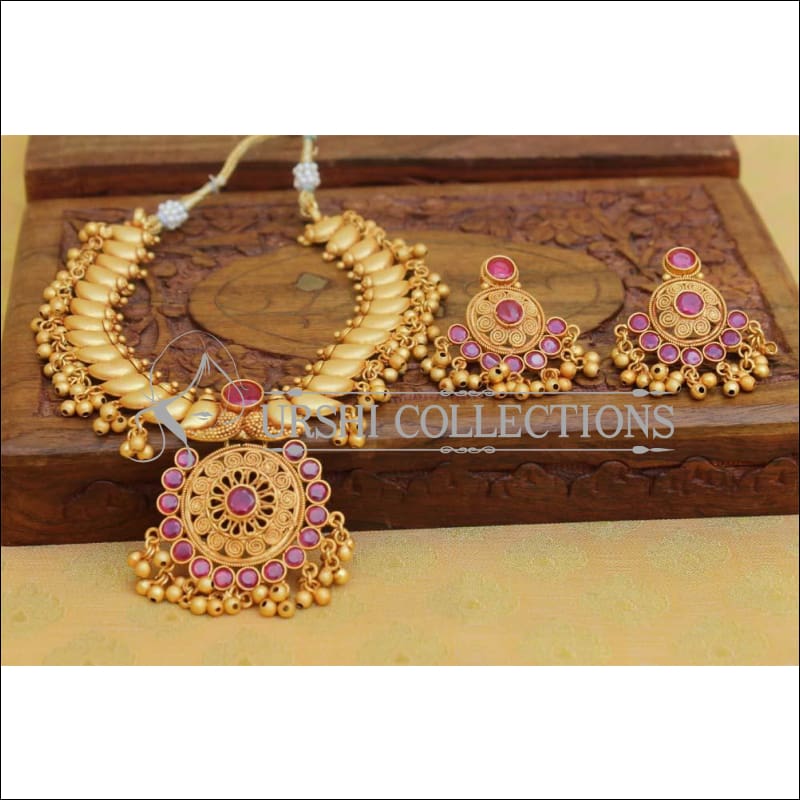 Elegant Matte Finish Mango Necklace Set UC-NEW2020 - Ruby - Necklace Set