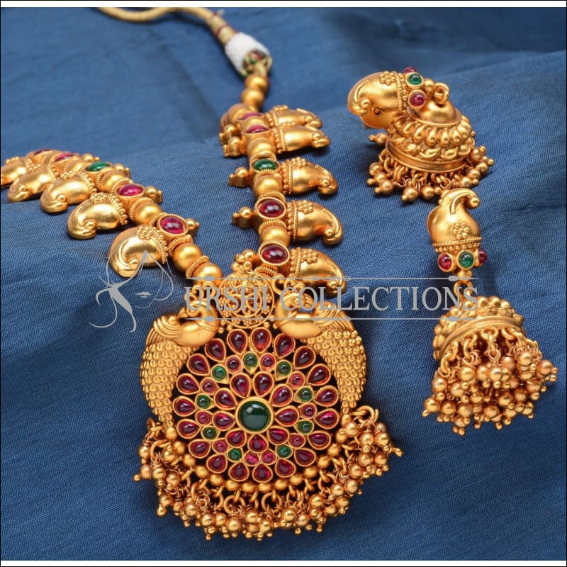 Elegant Matte Finish Mango Necklace Set UC-NEW2758 - Red&Green - Necklace Set