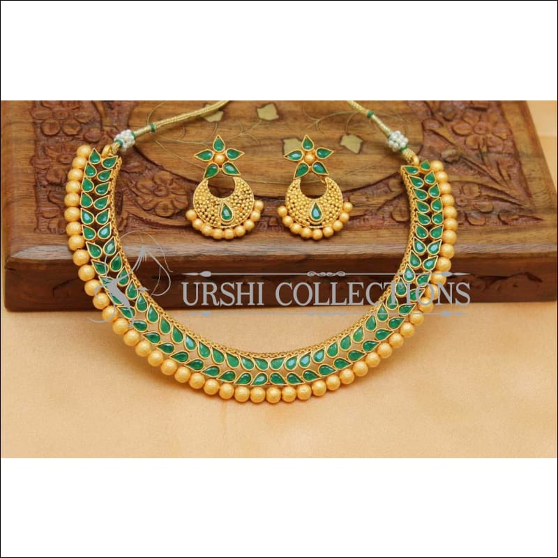 Elegant Matte Finish Necklace Set UC-NEW1186 - Green - Necklace Set